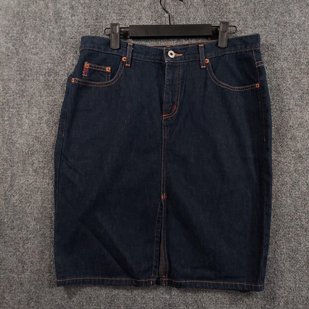 Vintage Guess Skirt Womens 30 Blue Denim‎ High Waist Pencil Knee Length Made USA